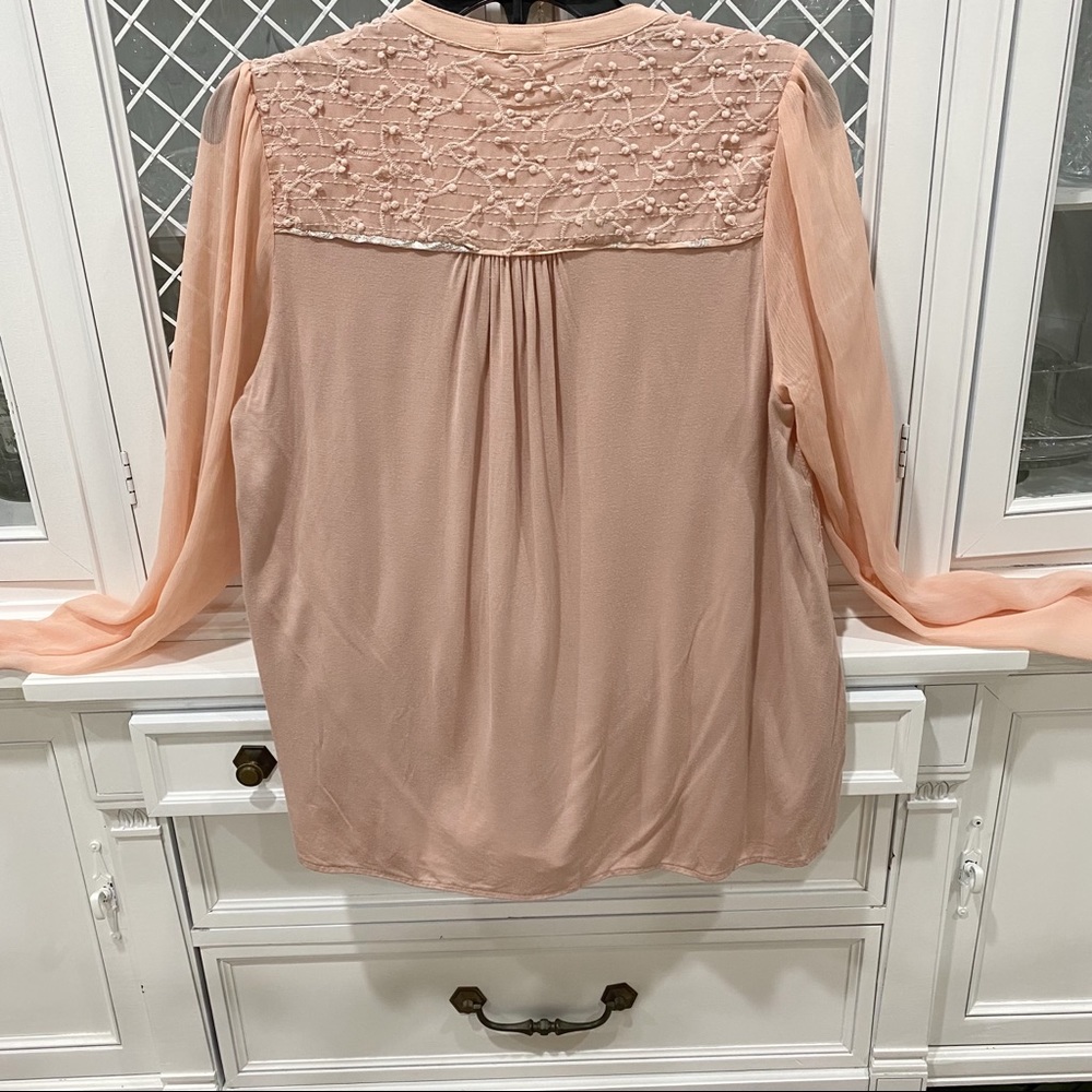 TINY Anthro pink shimmery peasant blouse Sz M boho - Picture 4 of 7